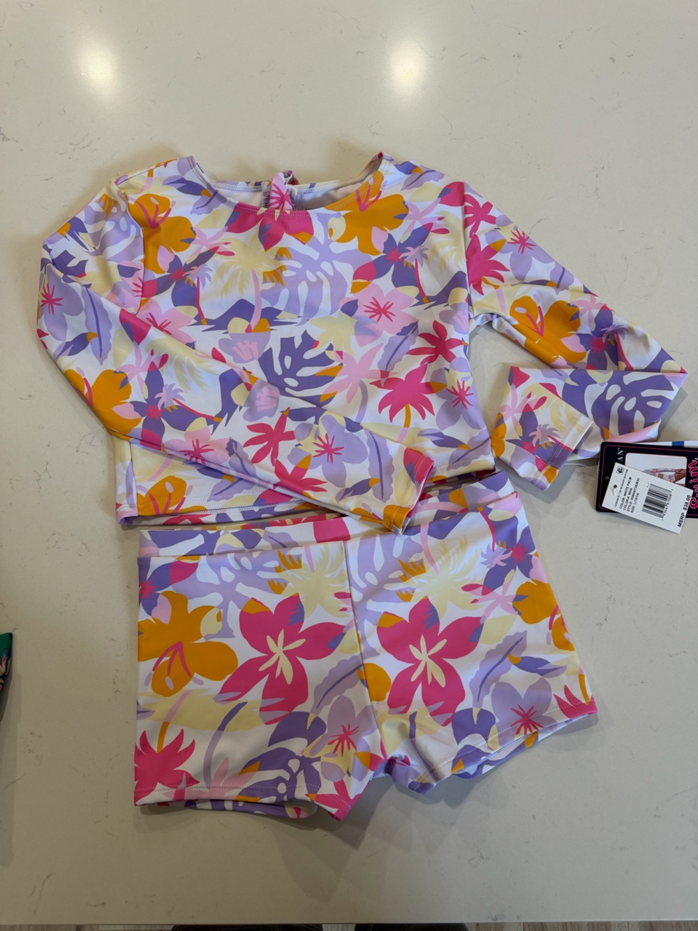 NWT Andy & Evan Girls L 12/14 Tropical Rash Guard Swim Shorts Set